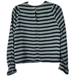 H&M Women's Striped‎ Blue Long Sleeve Blouse Button Cuffs Size 6 Back Keyhole